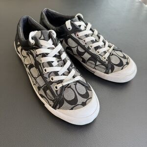 Coach Francesca Sneakers Black Pewter Canvas Shoes Sz 8.5B Classic